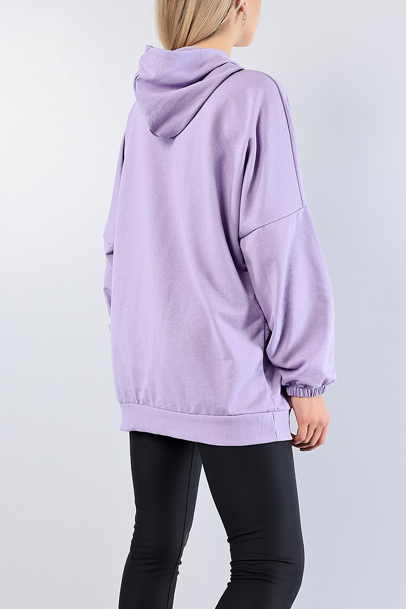 Lila Kapüşonlu Cepli Sweat Tunik 78984