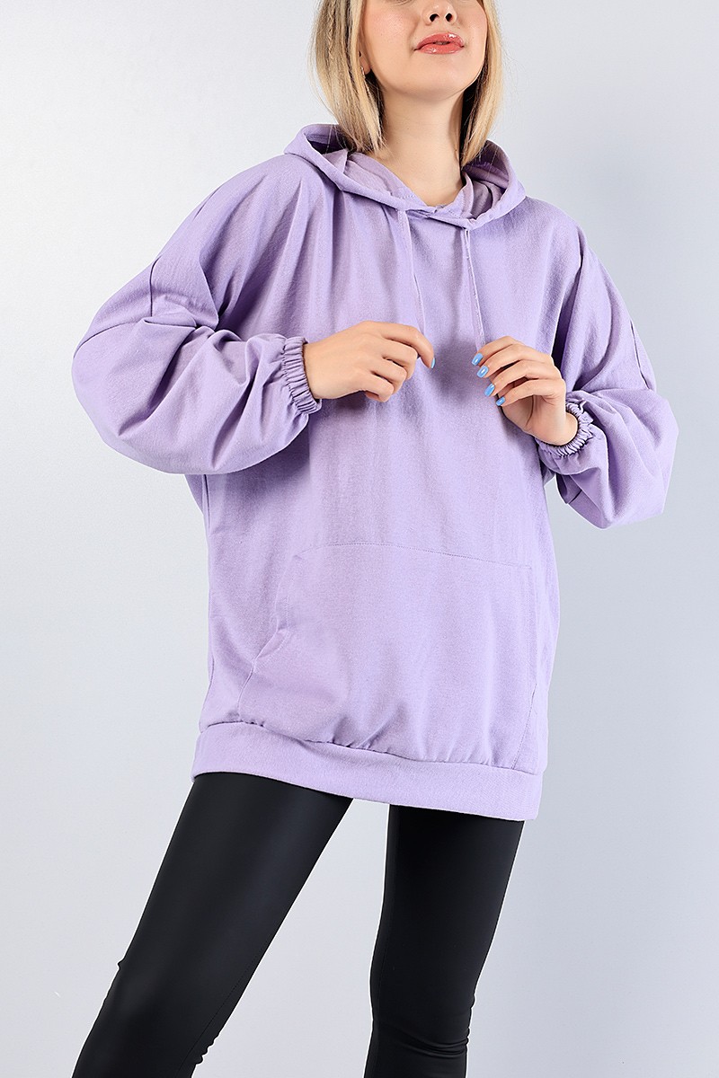 Lila Kapüşonlu Cepli Sweat Tunik 78984