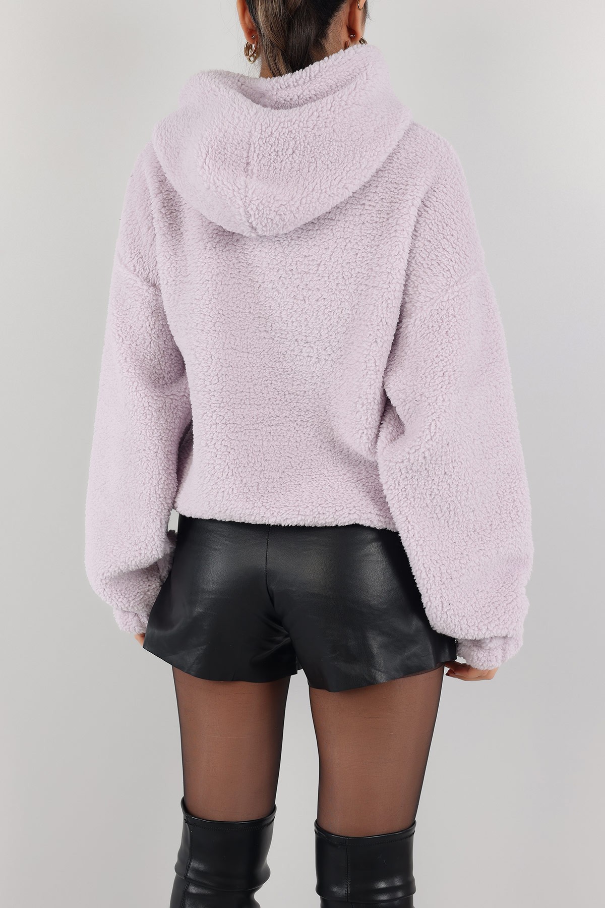 Lila Kapüşonlu Cepli Yumoş Sweat 151240