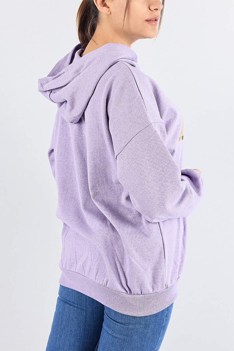 Lila Kapüşonlu Şardonlu Bayan Sweat 88356