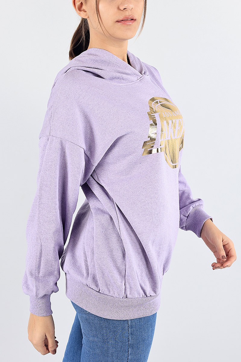 Lila Kapüşonlu Şardonlu Bayan Sweat 88356