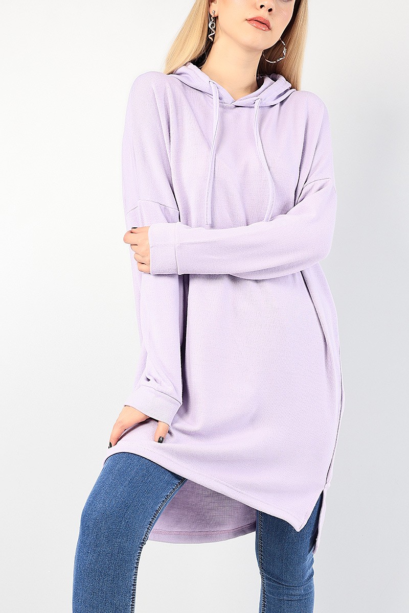 Lila Kapüşonlu Triko Tunik 86164