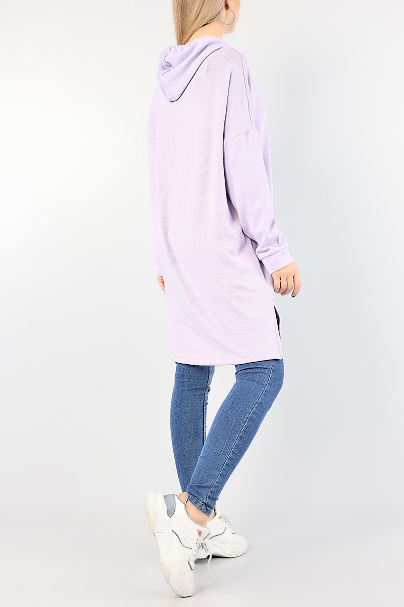 Lila Kapüşonlu Triko Tunik 86164