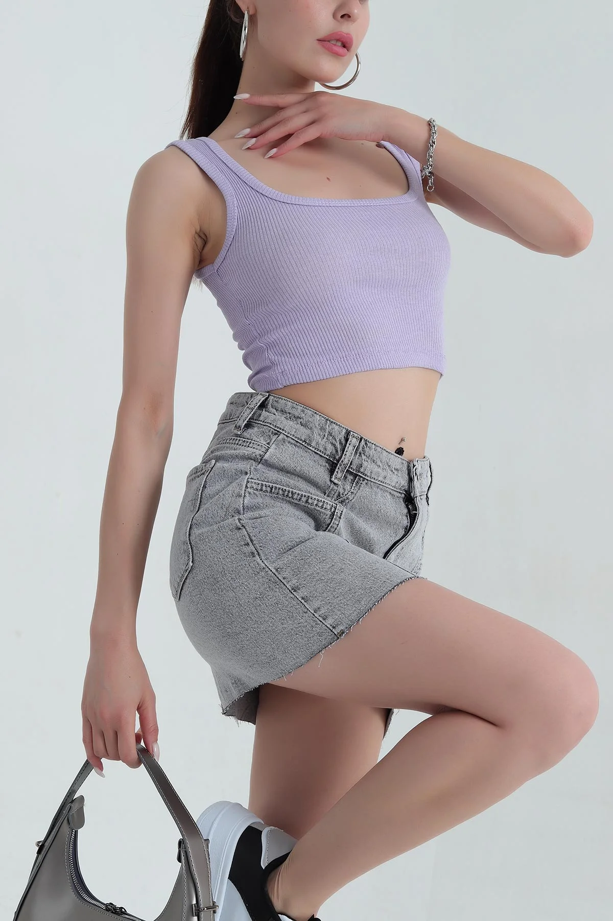 Lila Kare Yaka Crop Atlet 378102