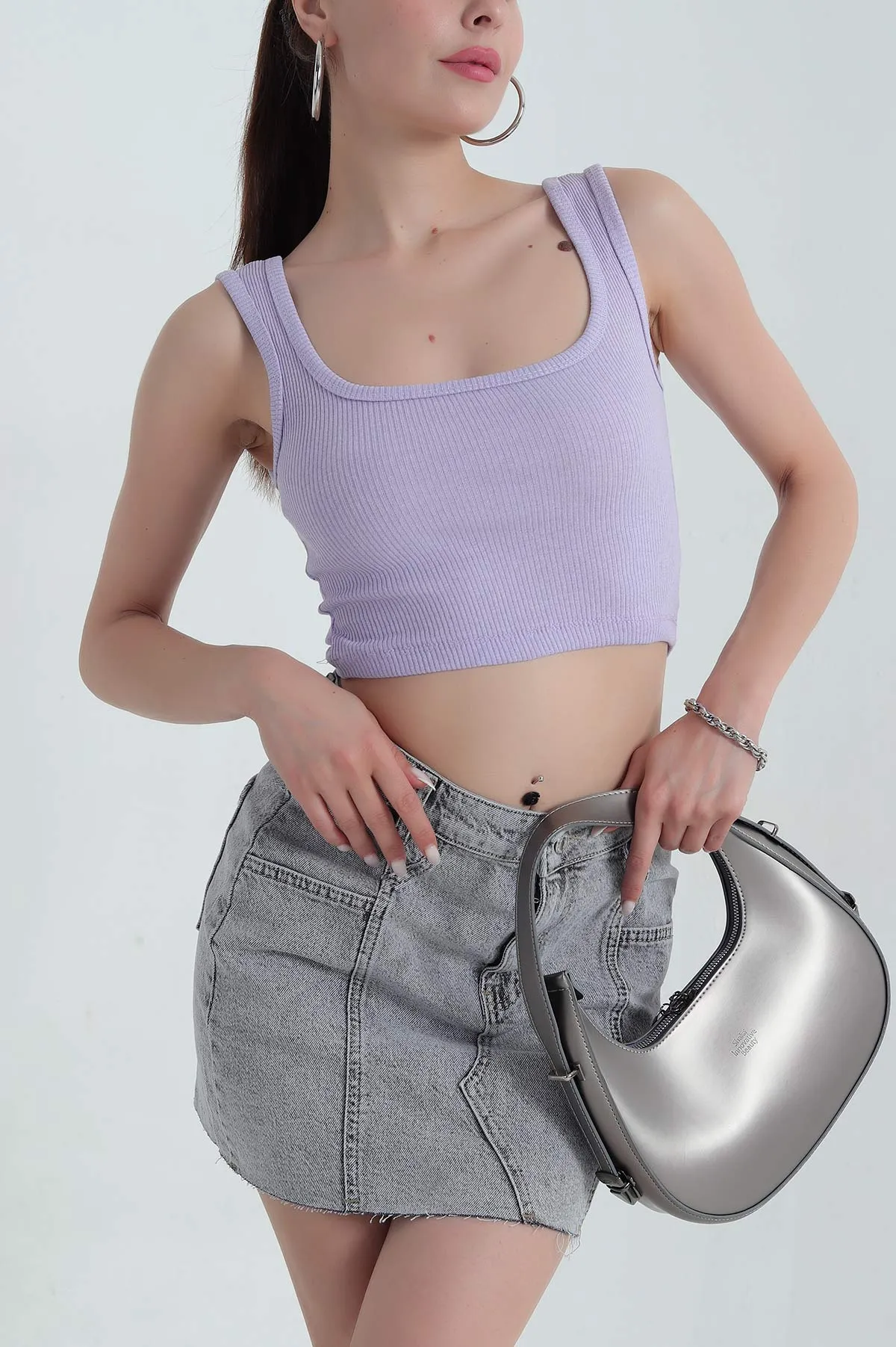 Lila Kare Yaka Crop Atlet 378102