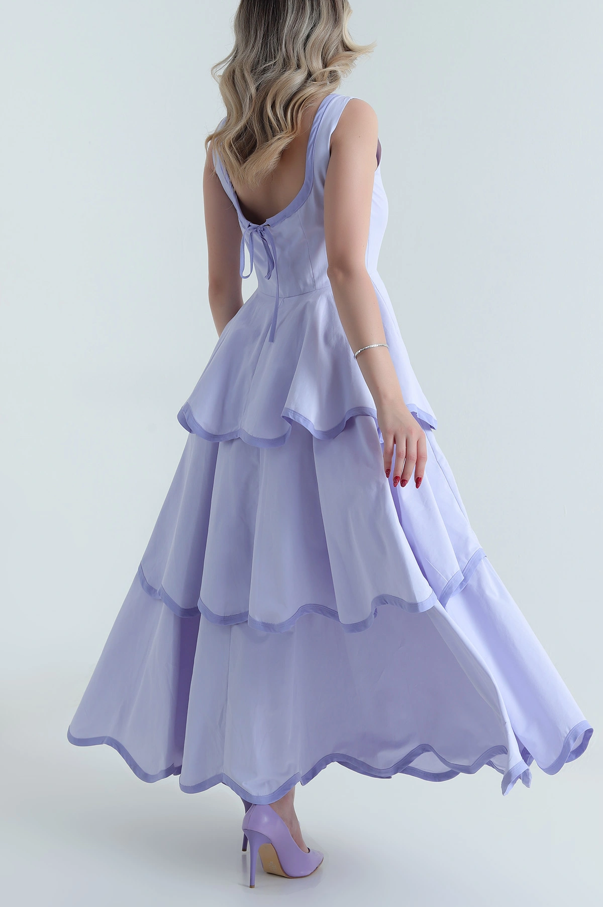 Lila Katlı Poplin Kadın Elbise 480637