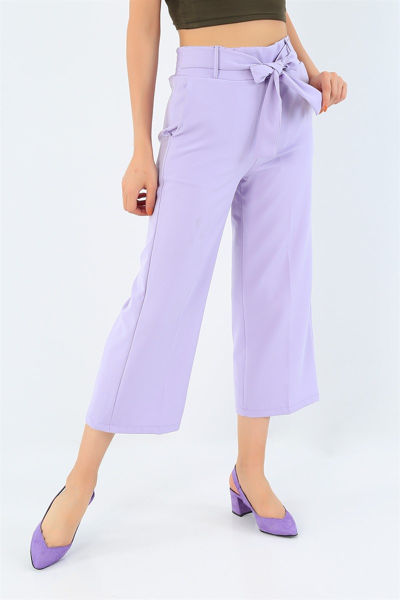 Lila Kendiliğinden Kemerli Pantolon 35187
