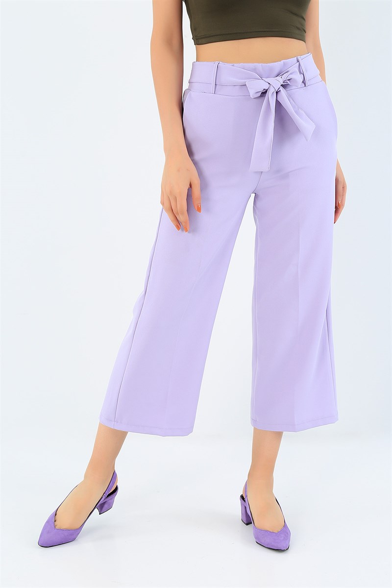 Lila Kendiliğinden Kemerli Pantolon 35187