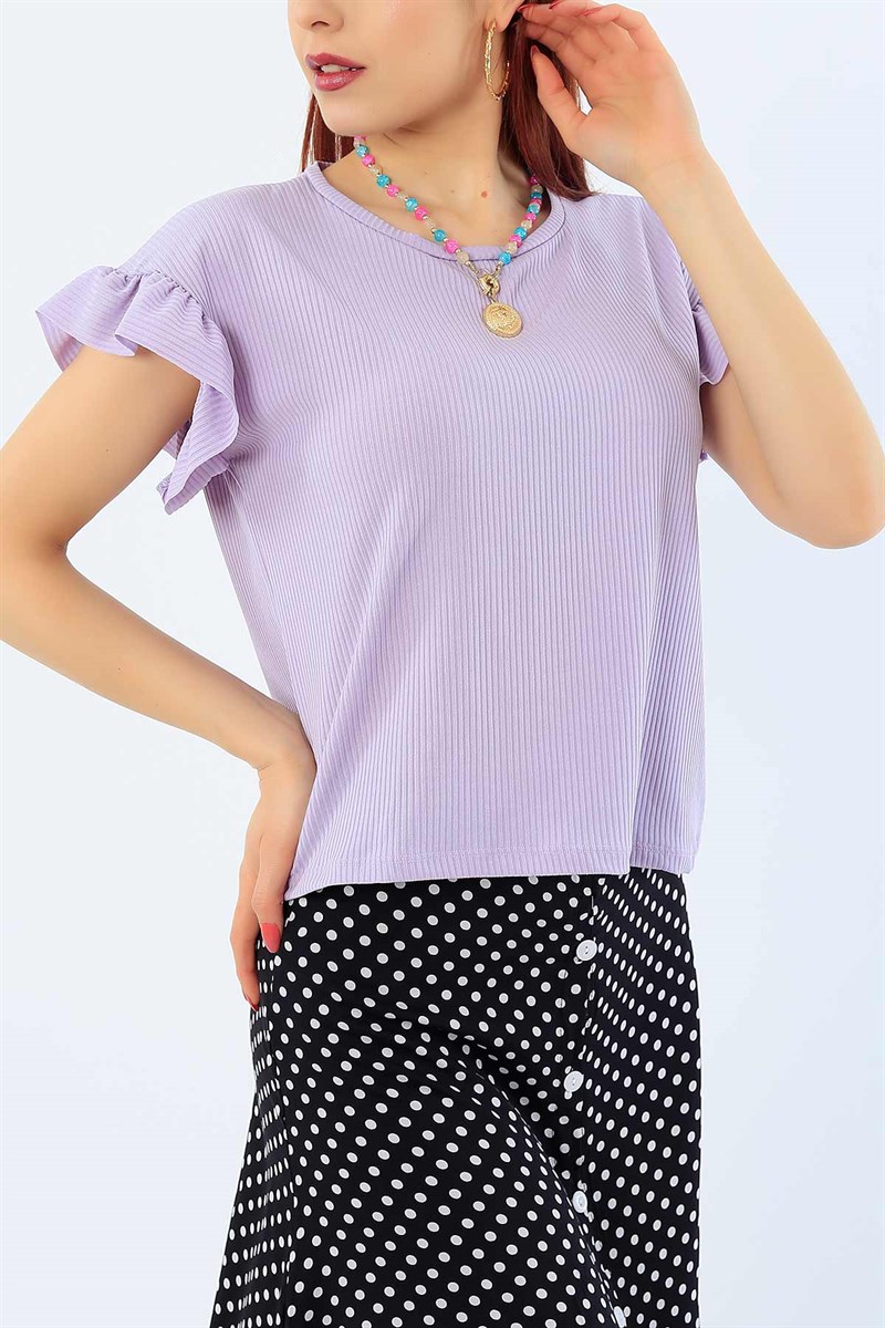 Lila Kolu Fırfırlı Kaşkorse Bluz 30965