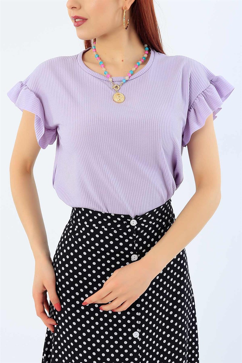 Lila Kolu Fırfırlı Kaşkorse Bluz 31423
