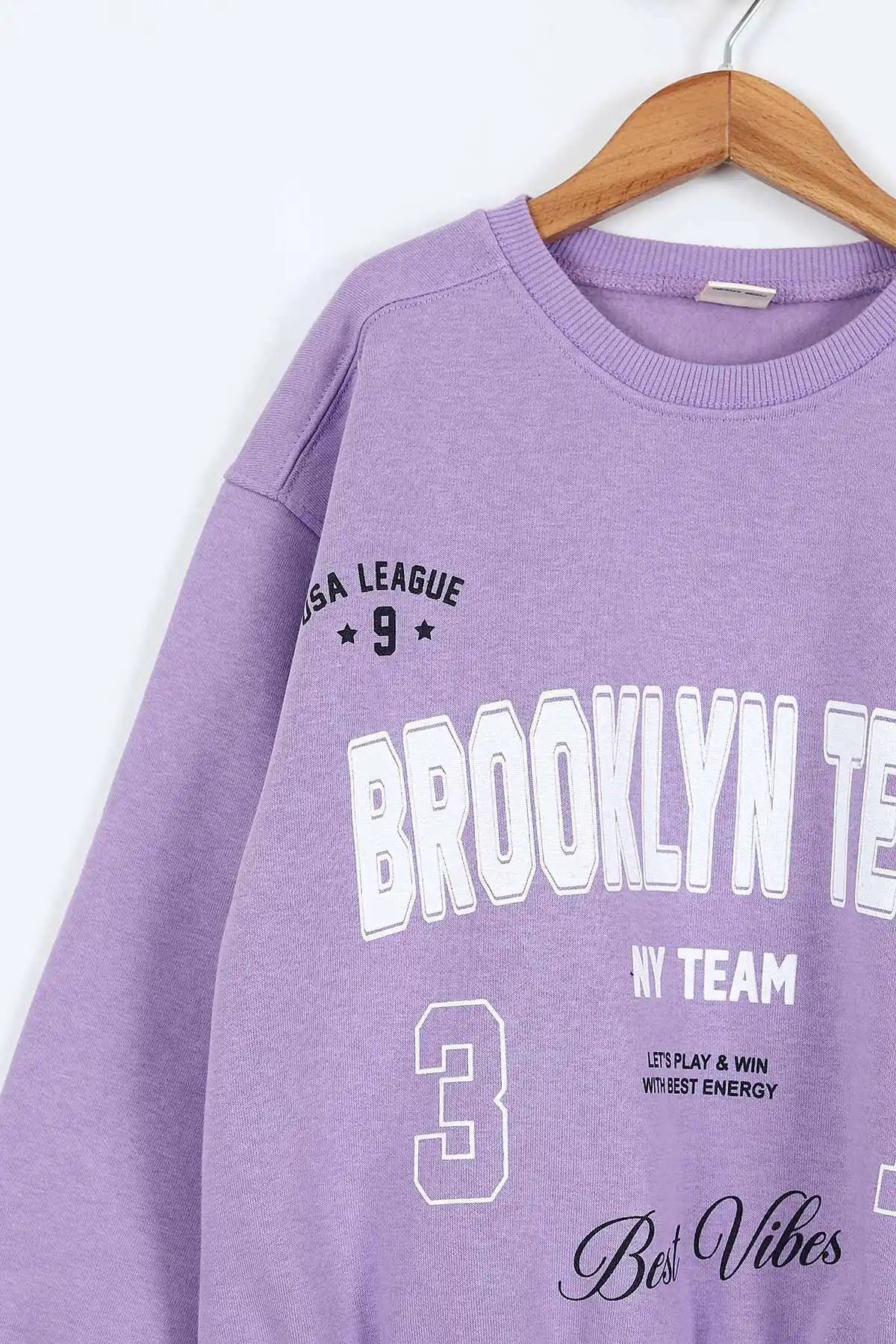 Lila Lacivert (9-12 Yaş) Brooklyn Team Baskılı Belden Lastikli 3 İp Şardonlu Kız Çocuk Kışlık Takım 405088