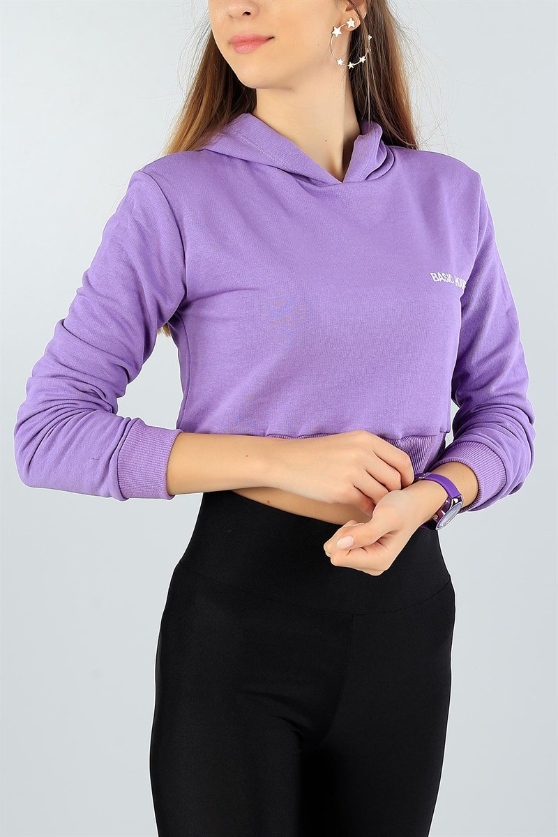 Lila Likralı Bayan Crop Sweat 46749