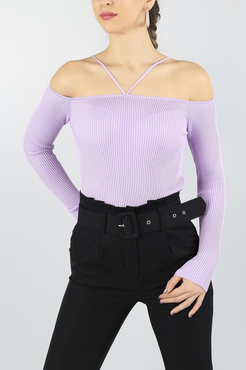 Lila Likralı Bayan Triko Kazak 55924