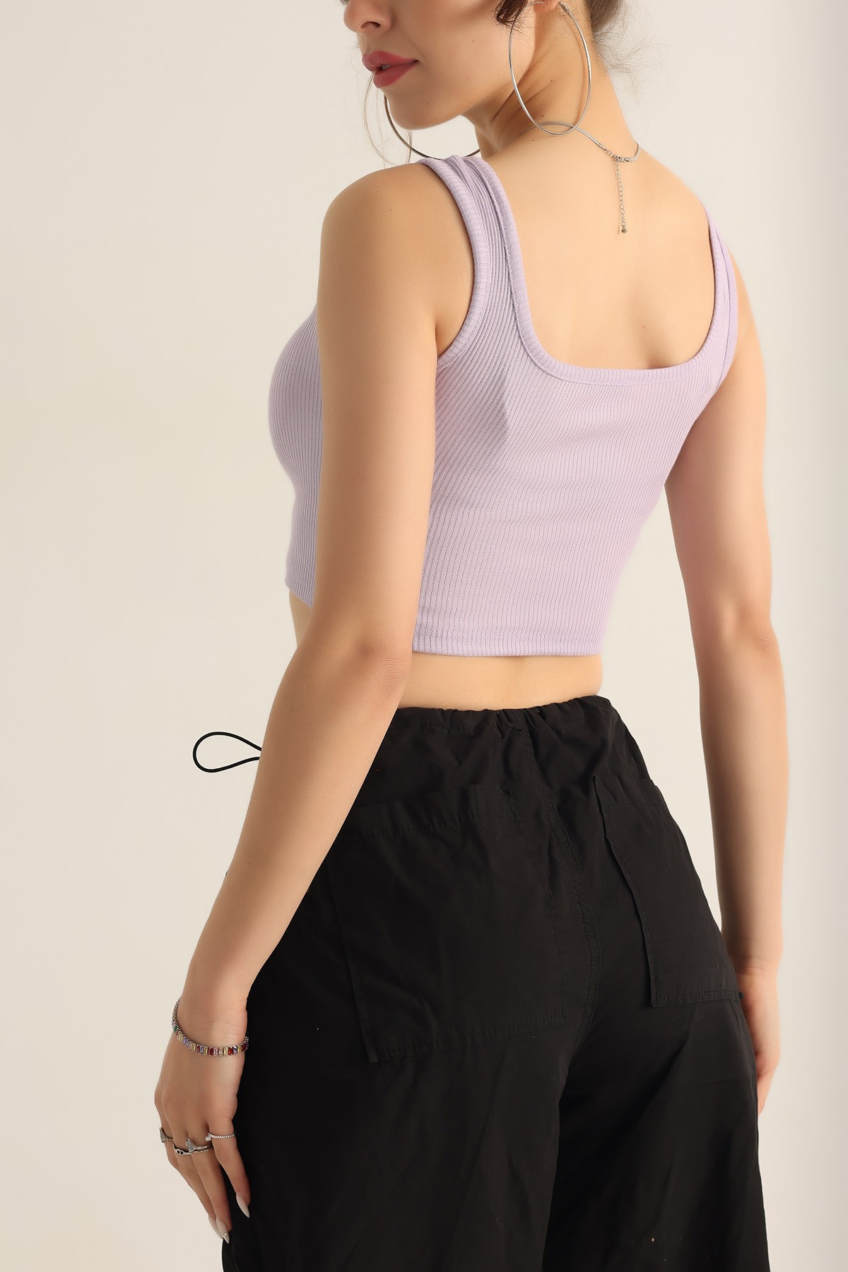Lila Likralı Fitilli Crop Atlet 182492