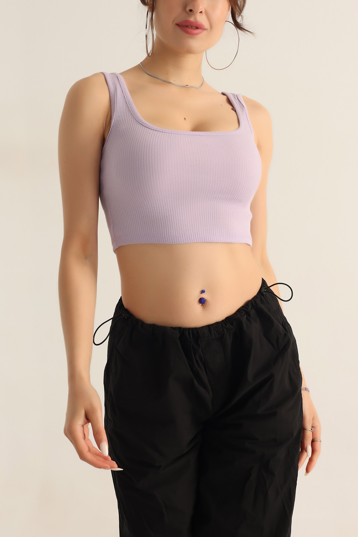 Lila Likralı Fitilli Crop Atlet 182492