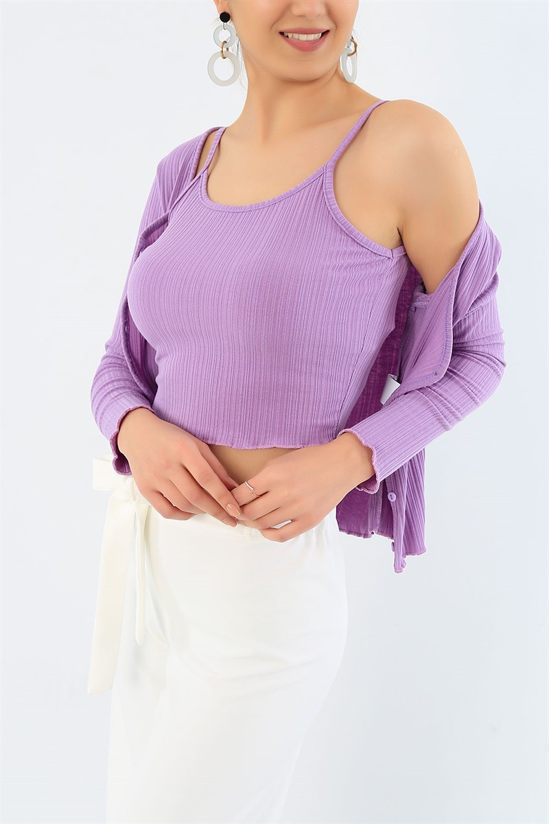 Lila Likralı Hırka Atlet İkili Takım 30688