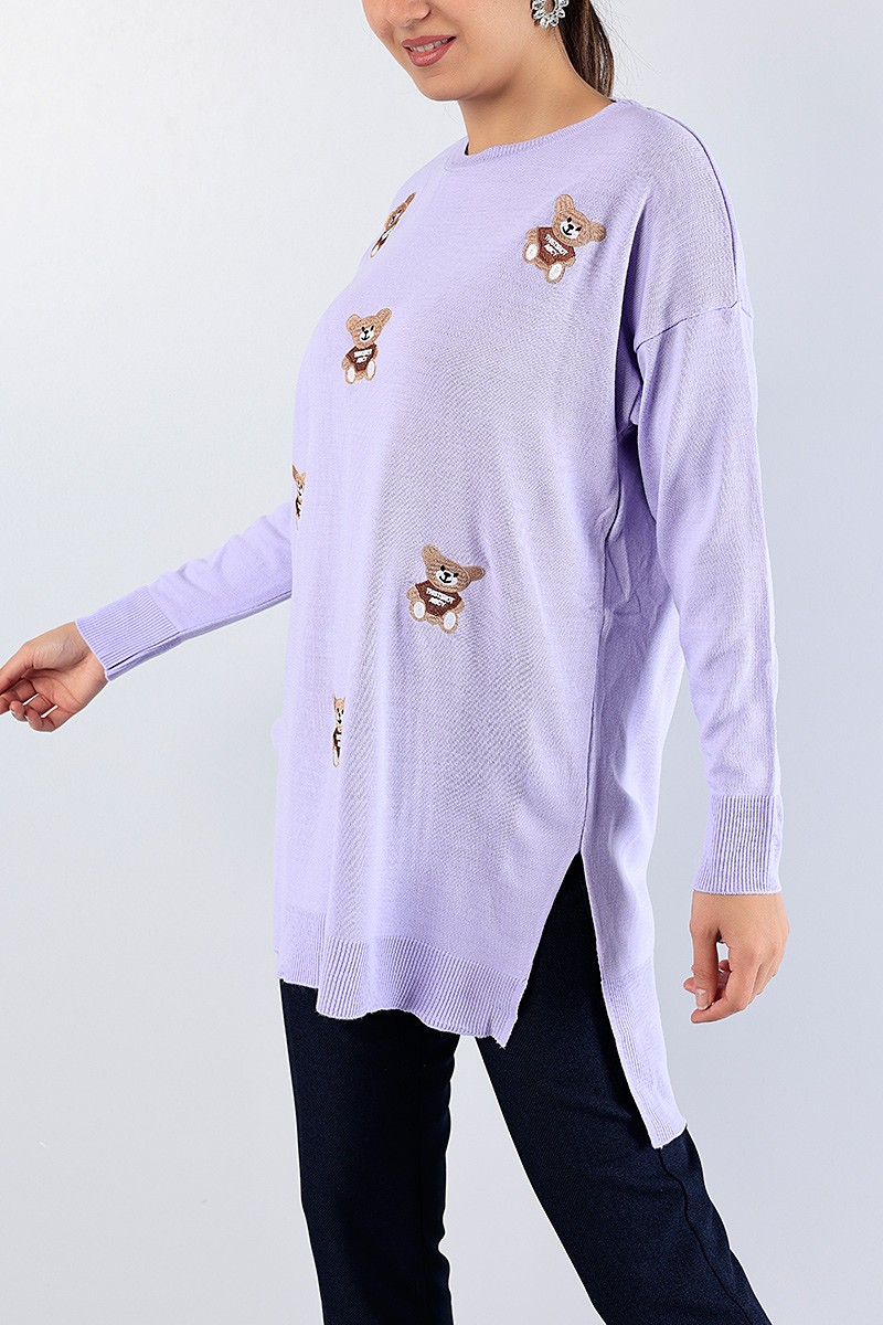 Lila Nakış İşlemeli Triko Kazak Tunik 78881