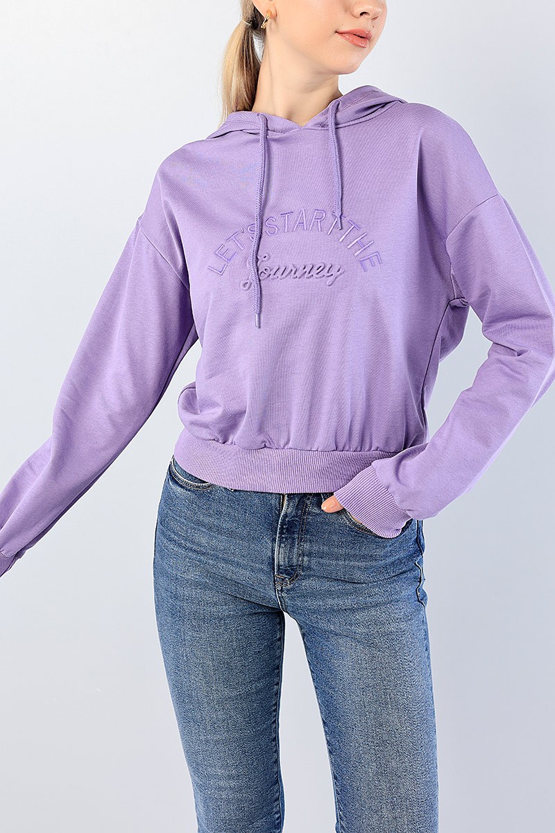 Lila Nakışlı Gofre Baskılı Bayan Sweat 76143