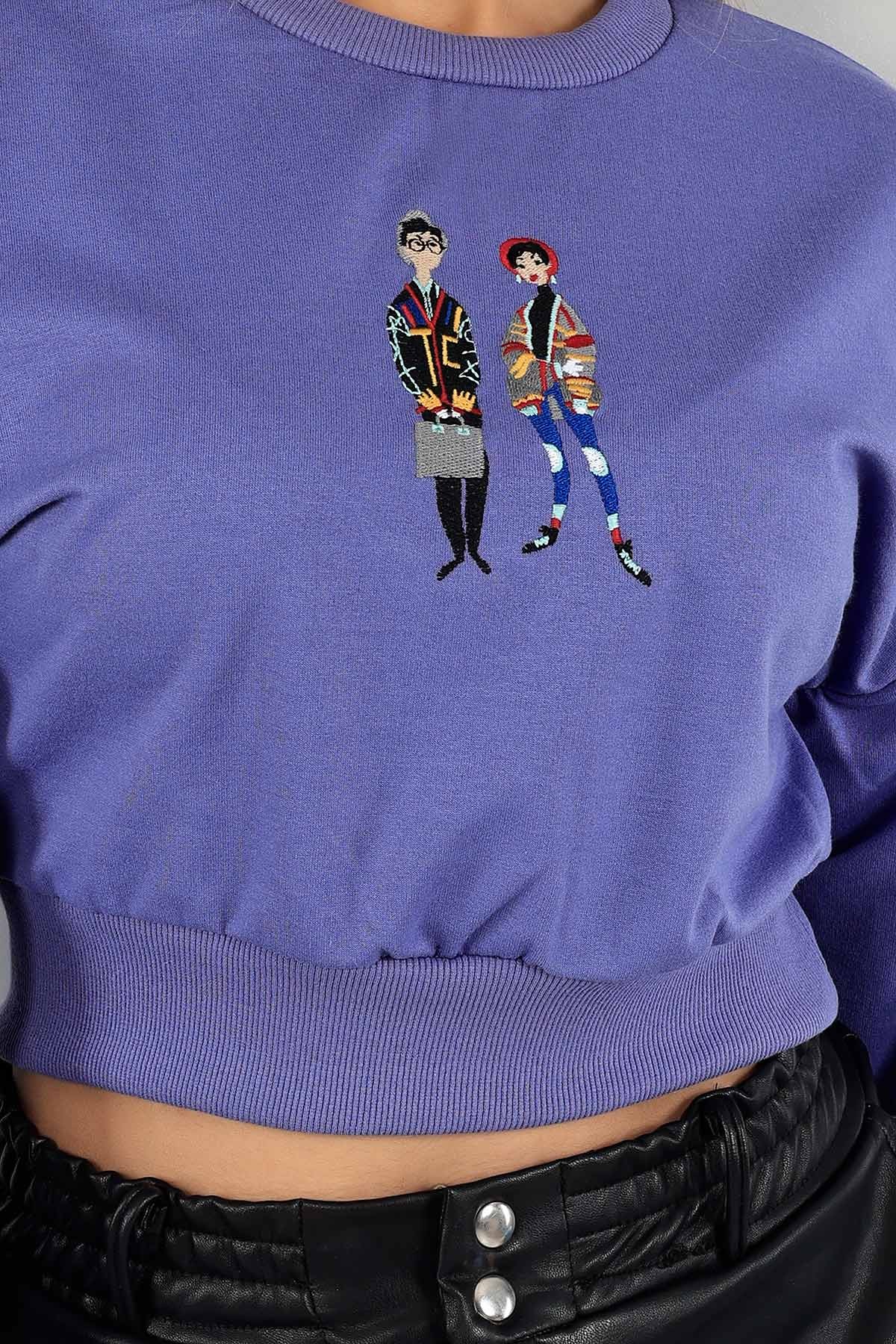 Lila Nakışlı İki İp Sweat 142497
