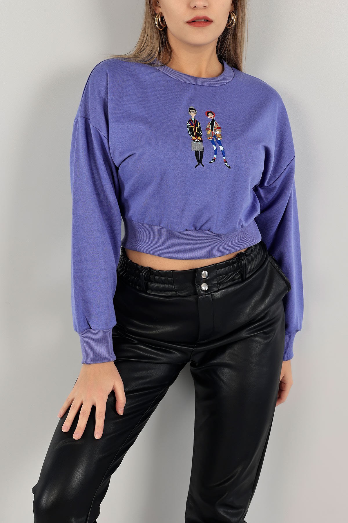 Lila Nakışlı İki İp Sweat 142497