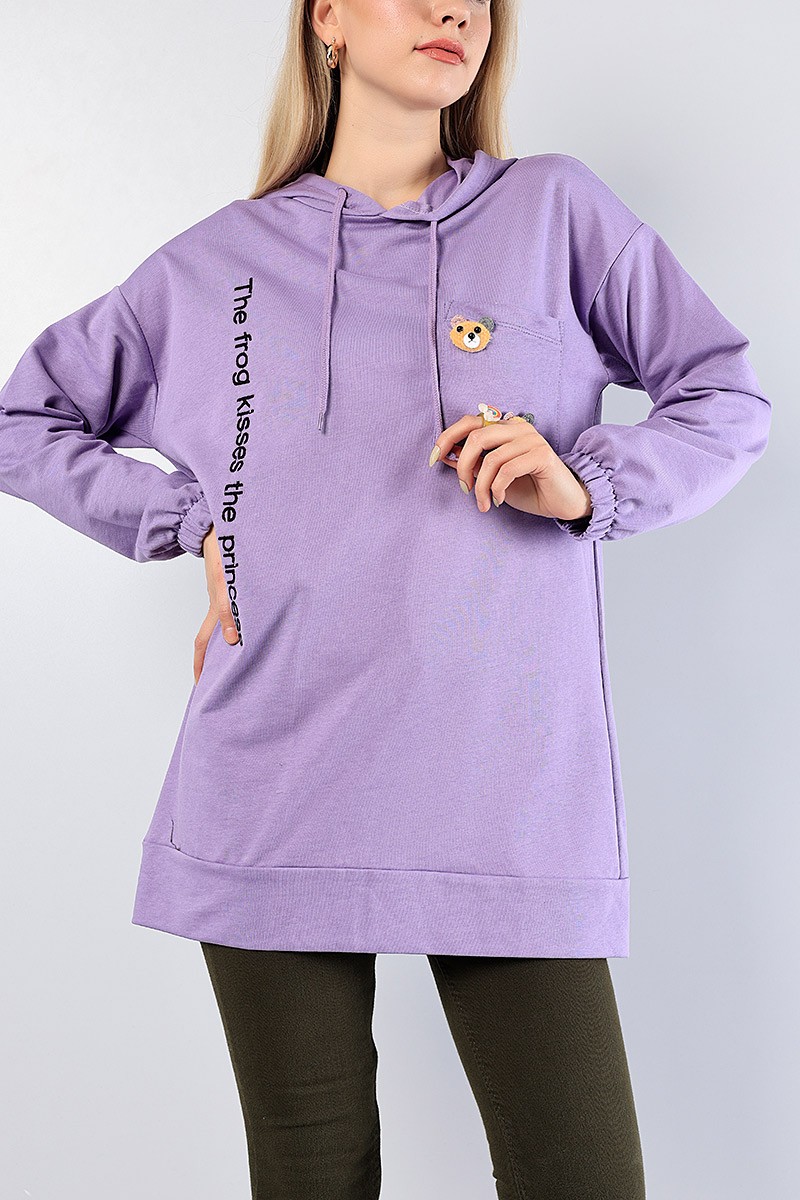 Lila Nakışlı Sweat Tunik 81206