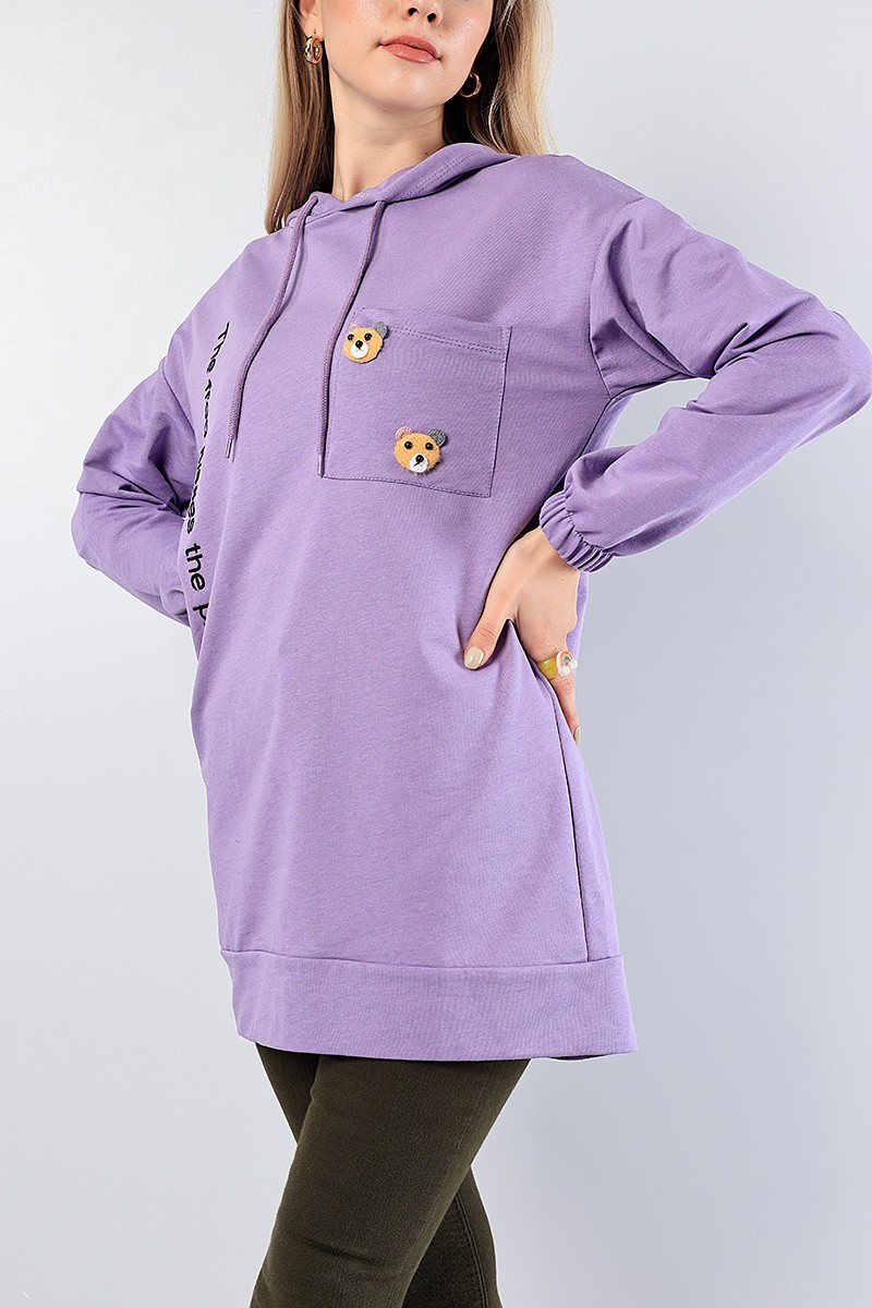 Lila Nakışlı Sweat Tunik 81206