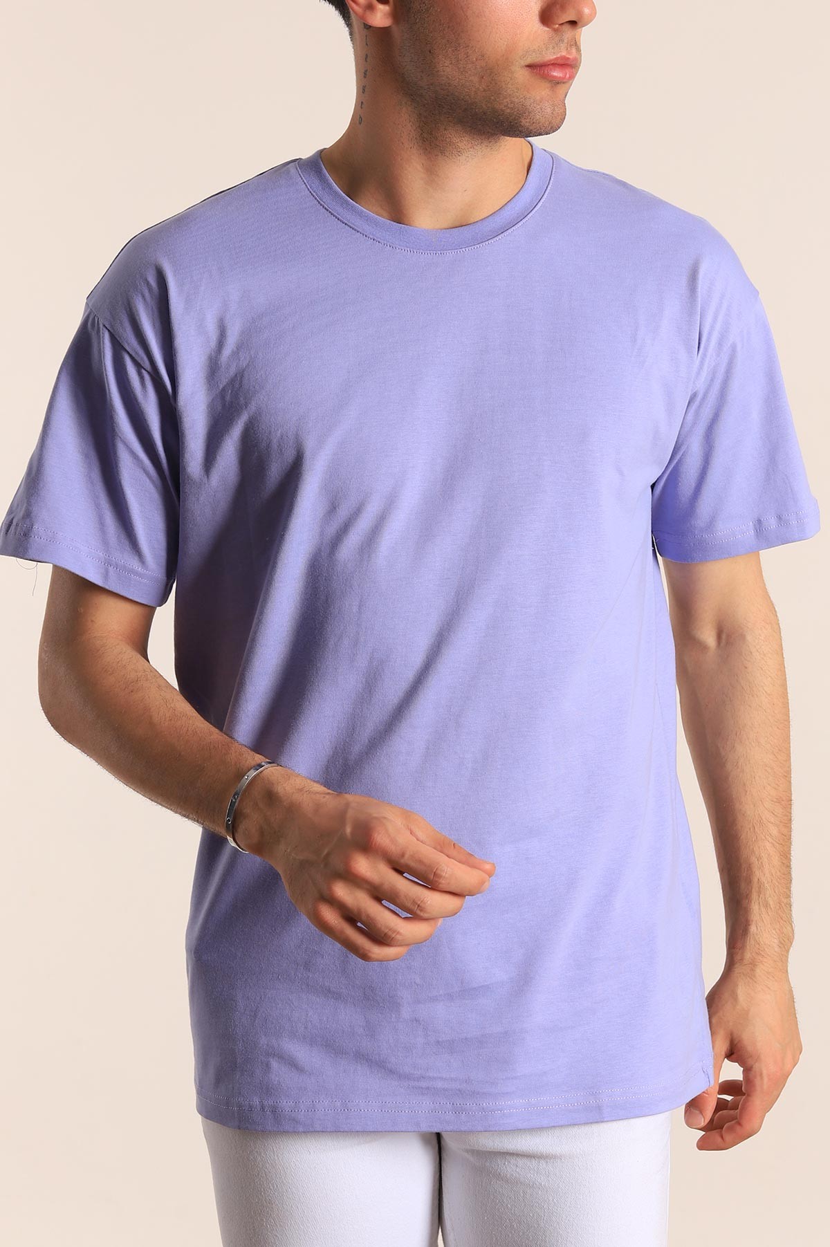 Lila Oversize Basic Erkek Tişört 184260