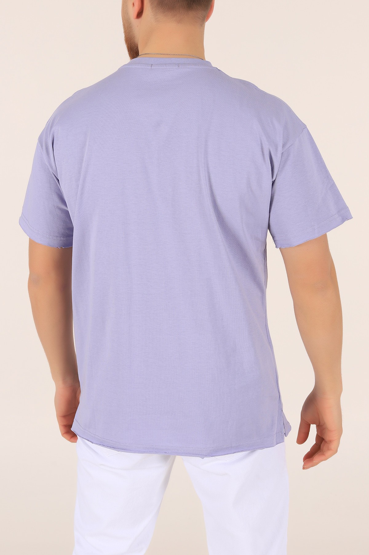 Lila Oversize Cep Detay Erkek Tişört 169693