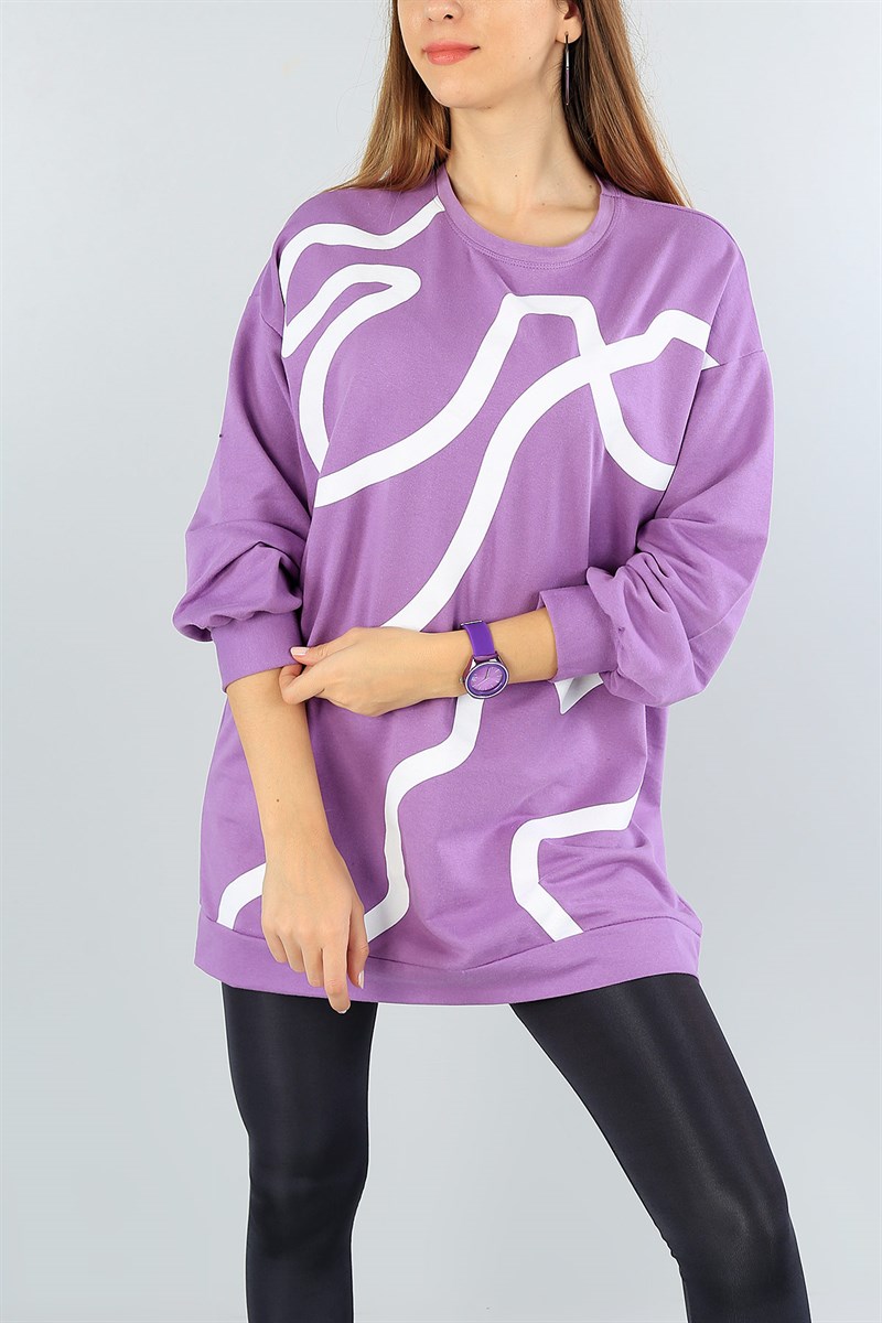 Lila Plastik Baskı Salaş Tunik 46524