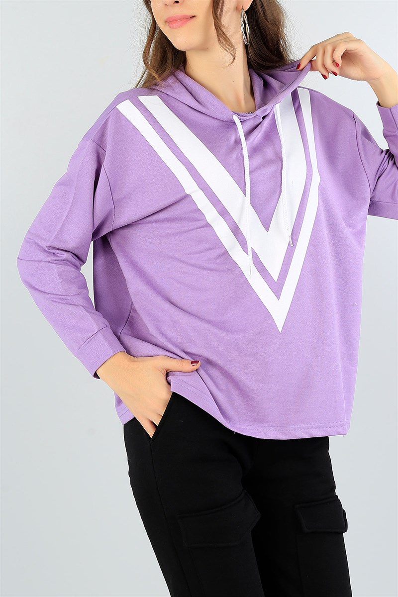 Lila Plastik Baskılı Bayan Sweat 46152