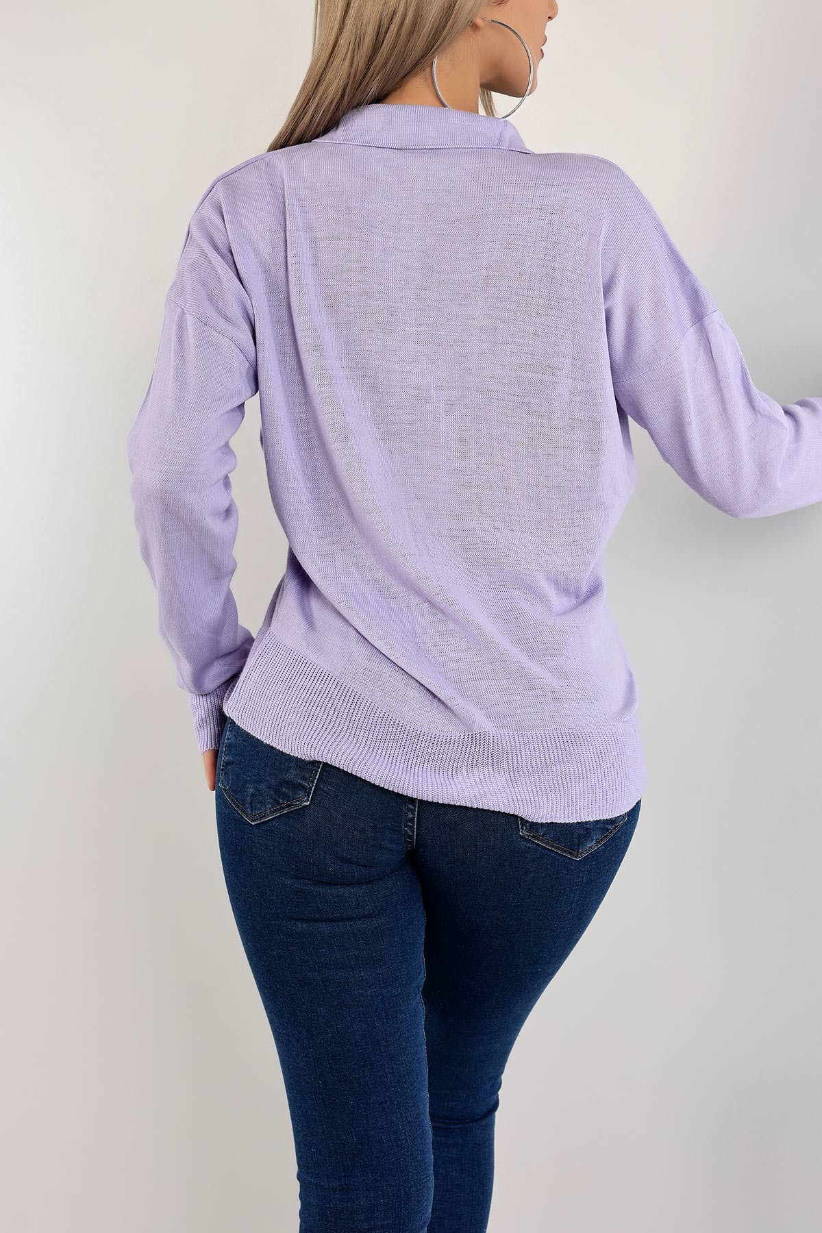 Lila Polo Yaka Bayan Triko Kazak 137667
