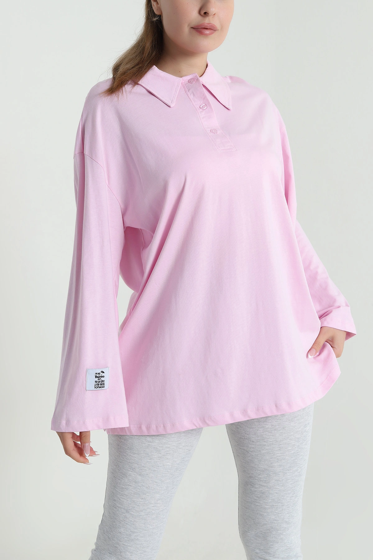 Lila Polo Yaka Salaş Uzun Kol Kadın Tunik 484874