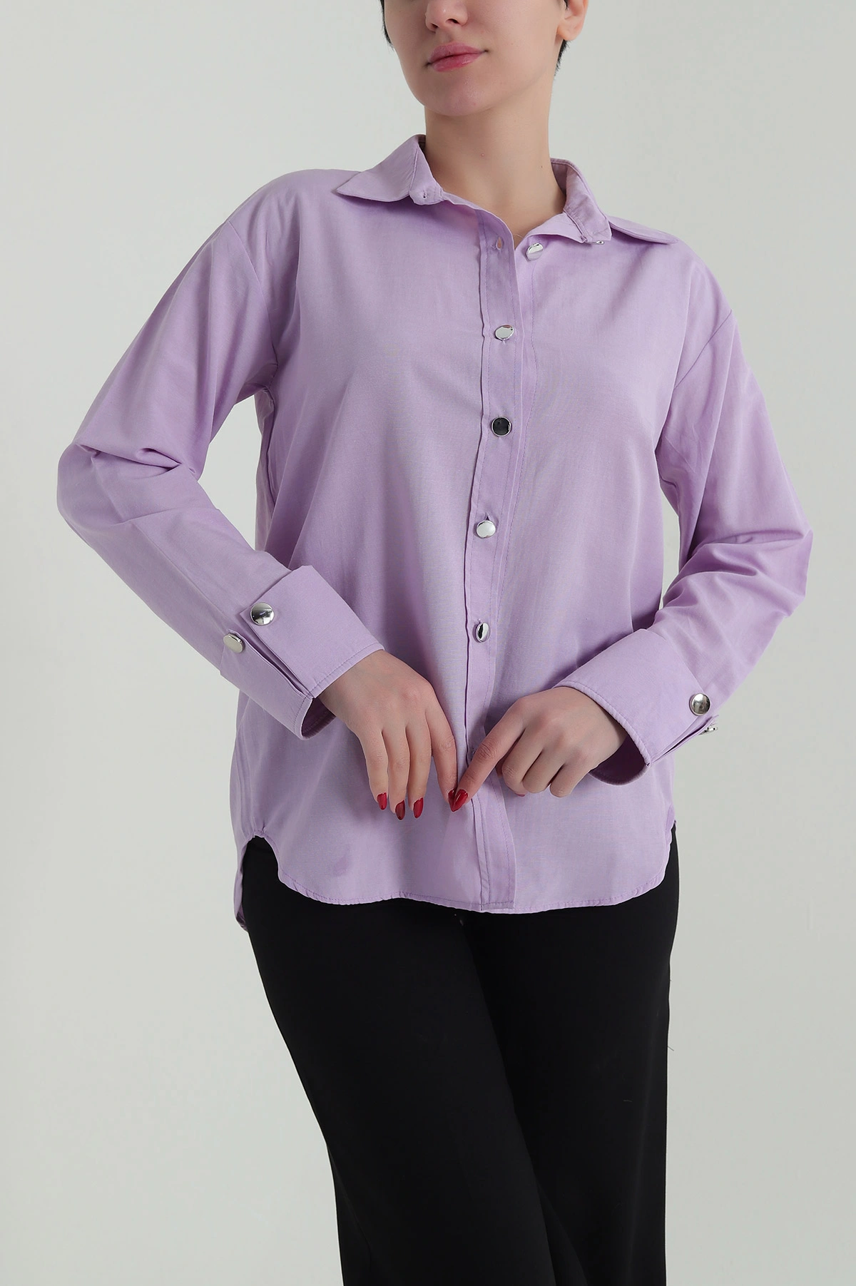 Lila Poplin Kumaş Kadın Gömlek 427904