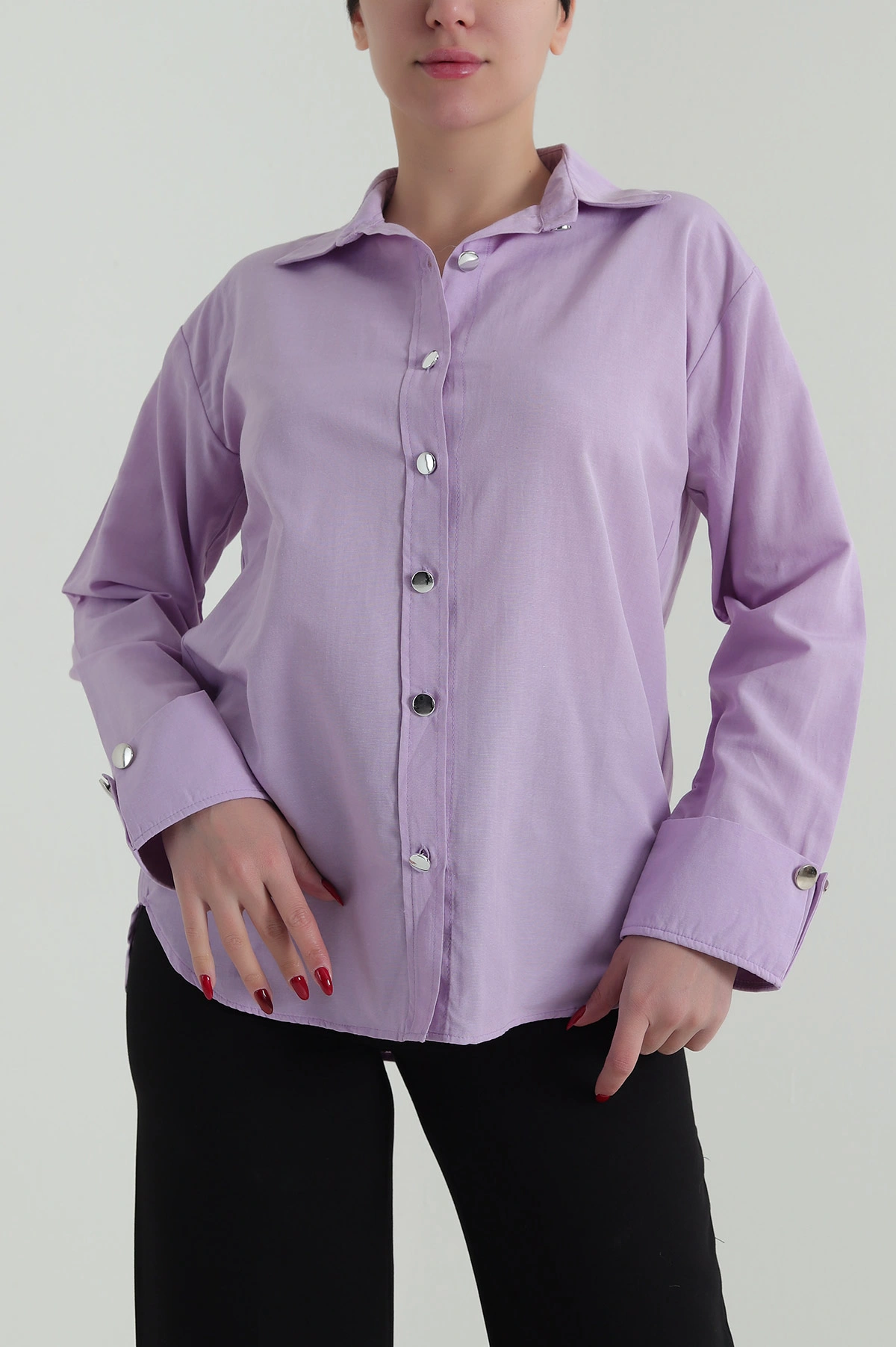 Lila Poplin Kumaş Kadın Gömlek 427904