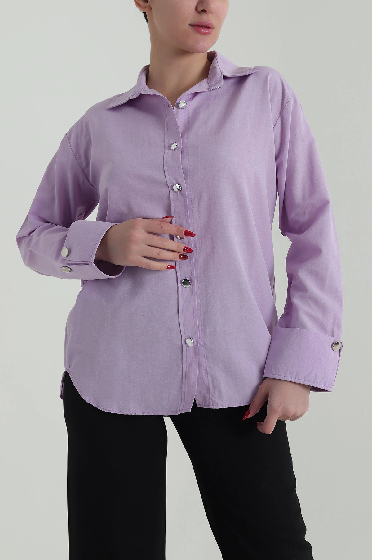 Lila Poplin Kumaş Kadın Gömlek 427904