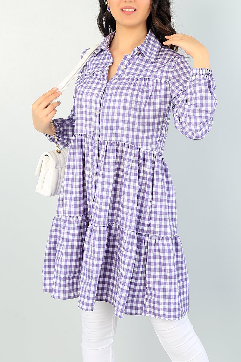 Lila Pötikareli Dokuma Tunik 66572