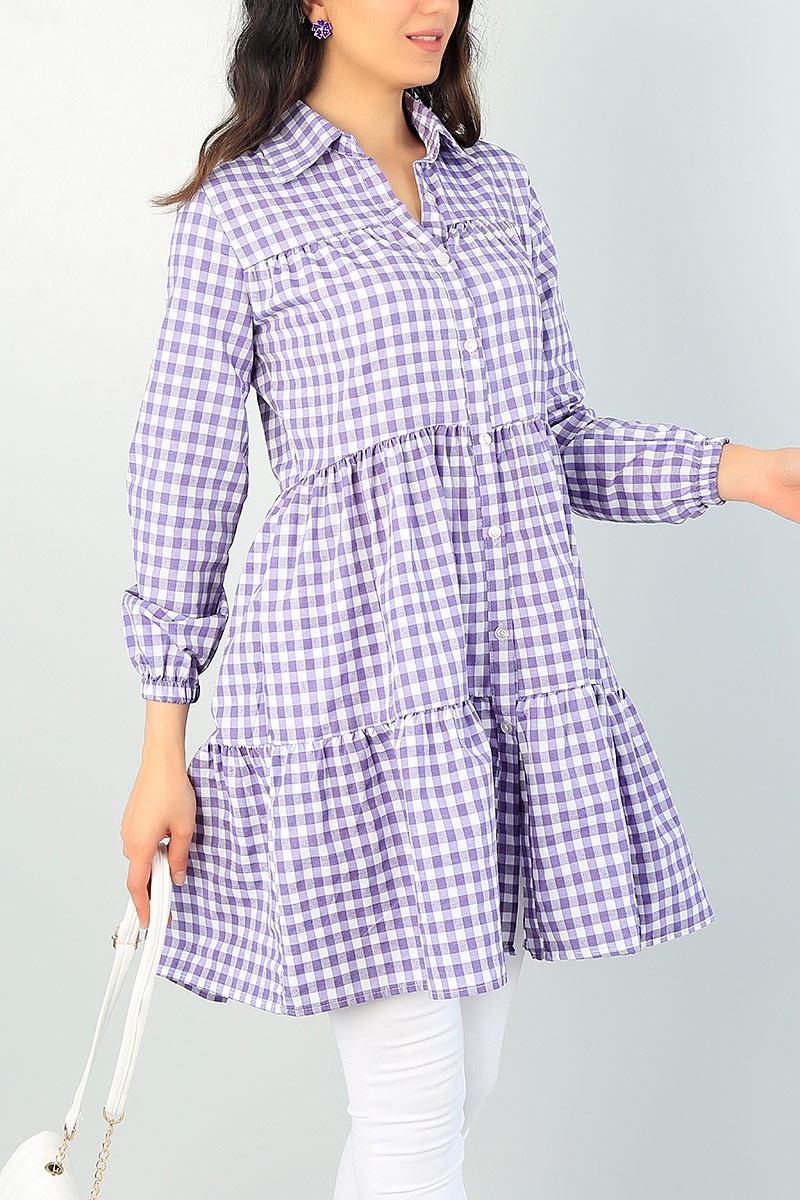 Lila Pötikareli Dokuma Tunik 66572
