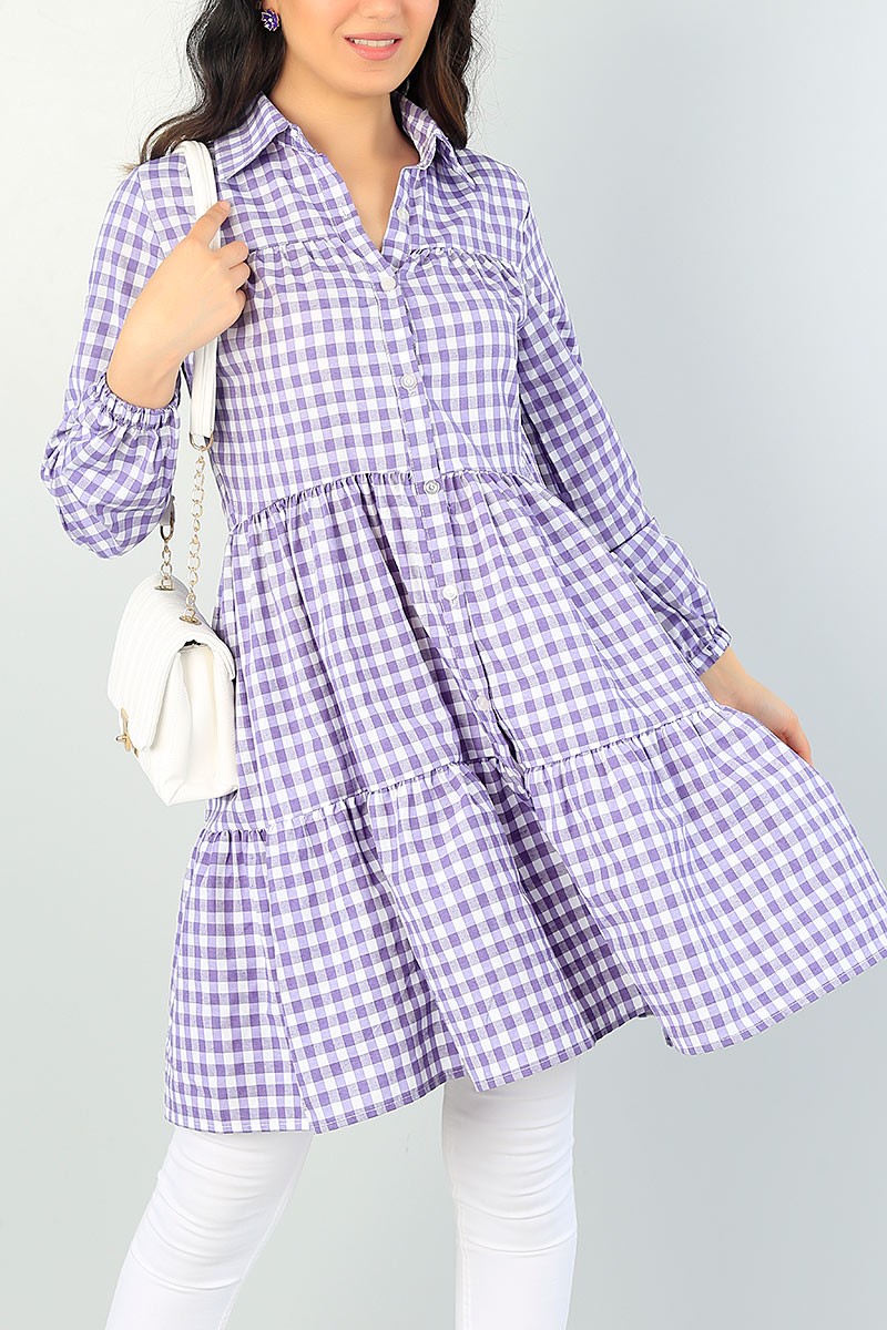 Lila Pötikareli Dokuma Tunik 66572