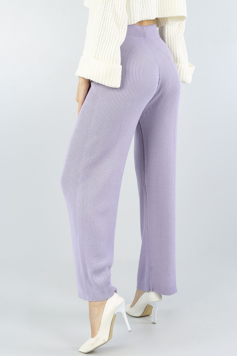 Lila Rahat Kalıp Bol Paça Triko Pantolon 55933