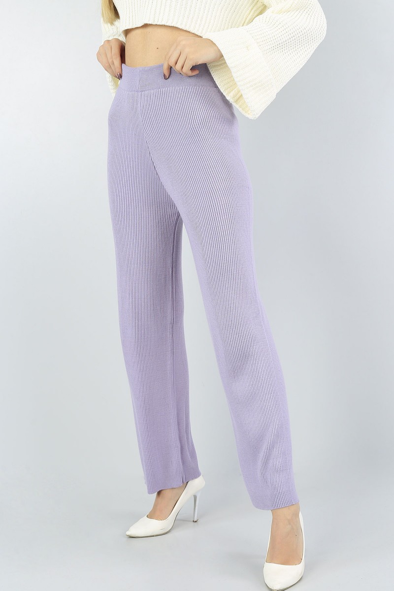 Lila Rahat Kalıp Bol Paça Triko Pantolon 55933