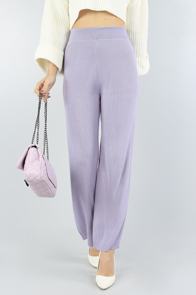 Lila Rahat Kalıp Bol Paça Triko Pantolon 55933