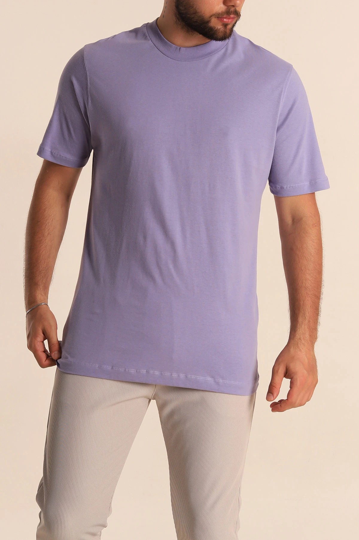 Lila Relaxed Fit Basic Erkek Tişört 279901