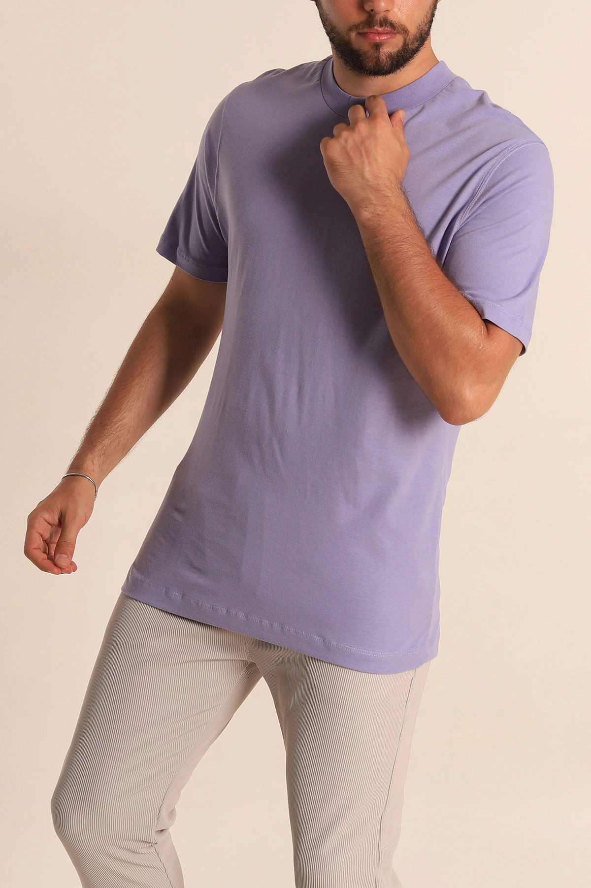 Lila Relaxed Fit Basic Erkek Tişört 279901