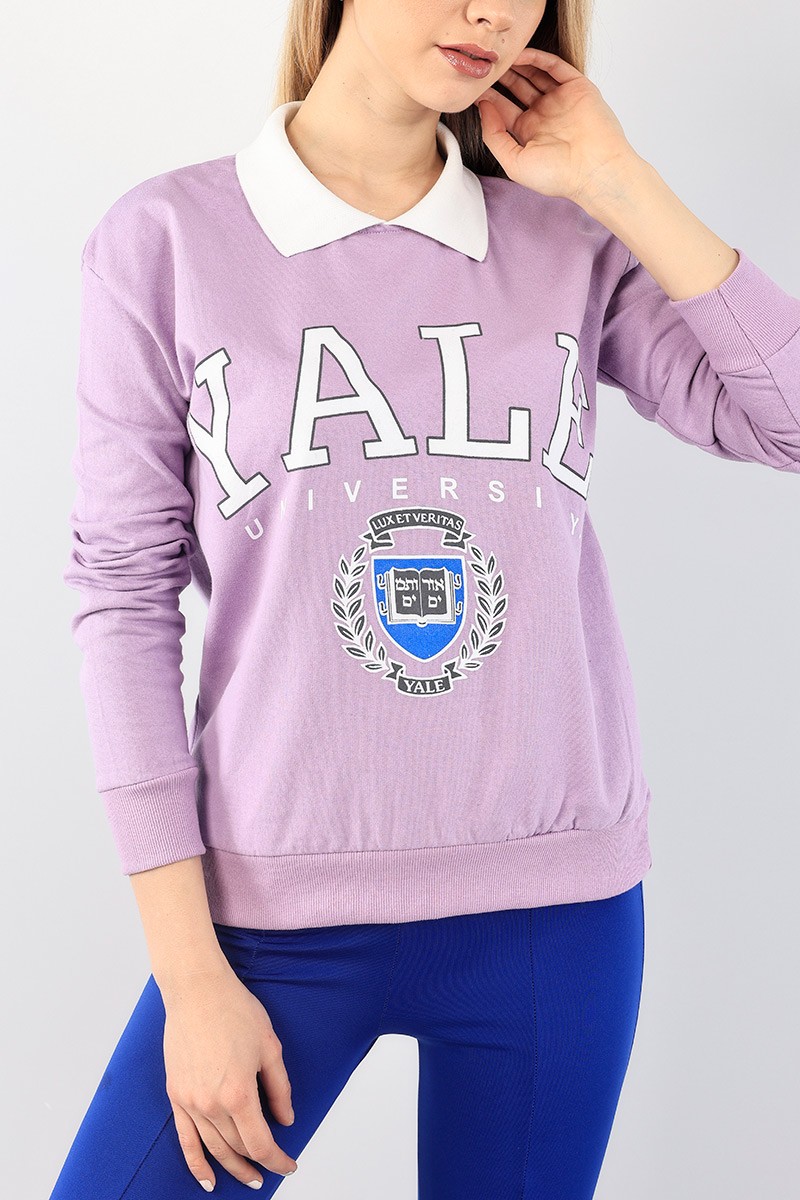 Lila Şardonlu Yakalı Sweat 90918