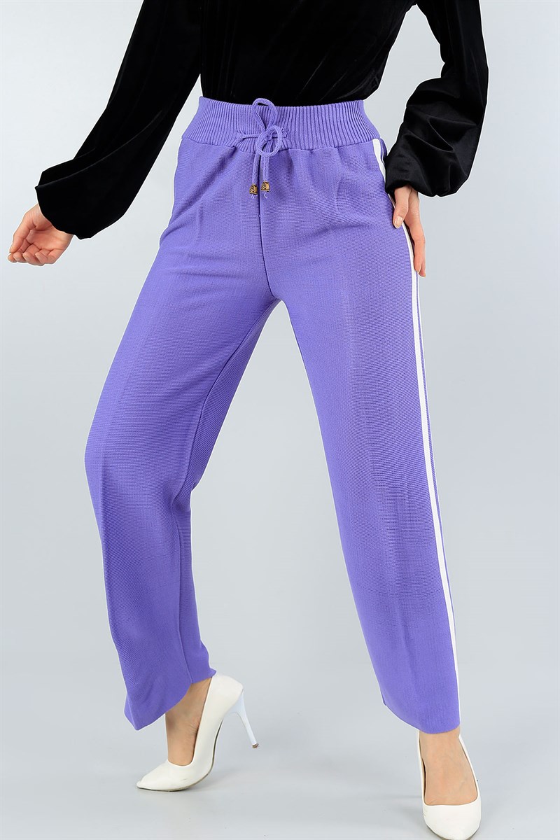 Lila Şeritli Bayan Triko Pantolon 45282