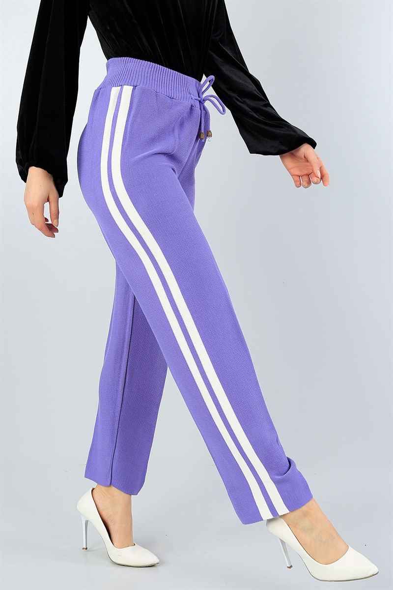 Lila Şeritli Bayan Triko Pantolon 45282