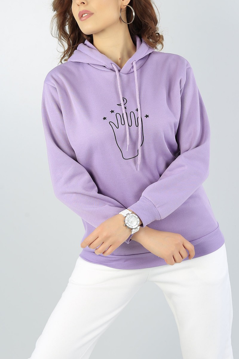 Lila Sırt Baskılı Bayan Şardonlu Sweat 51574