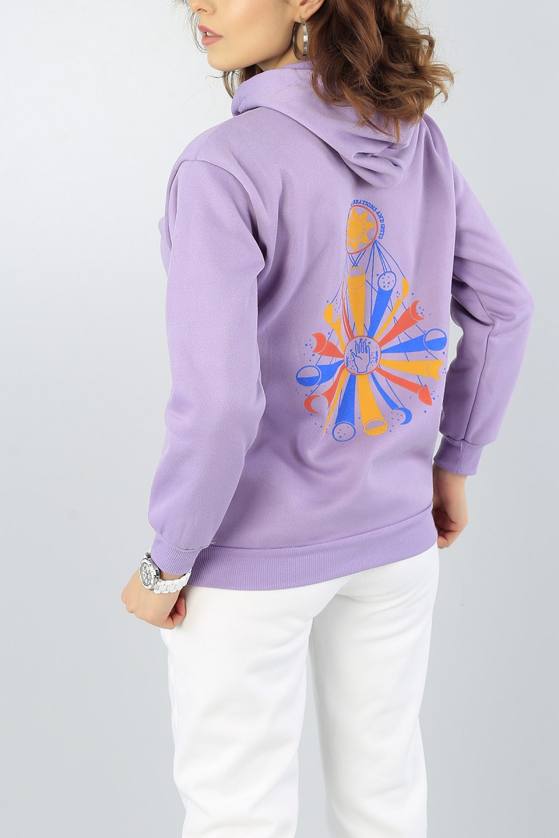 Lila Sırt Baskılı Bayan Şardonlu Sweat 51574