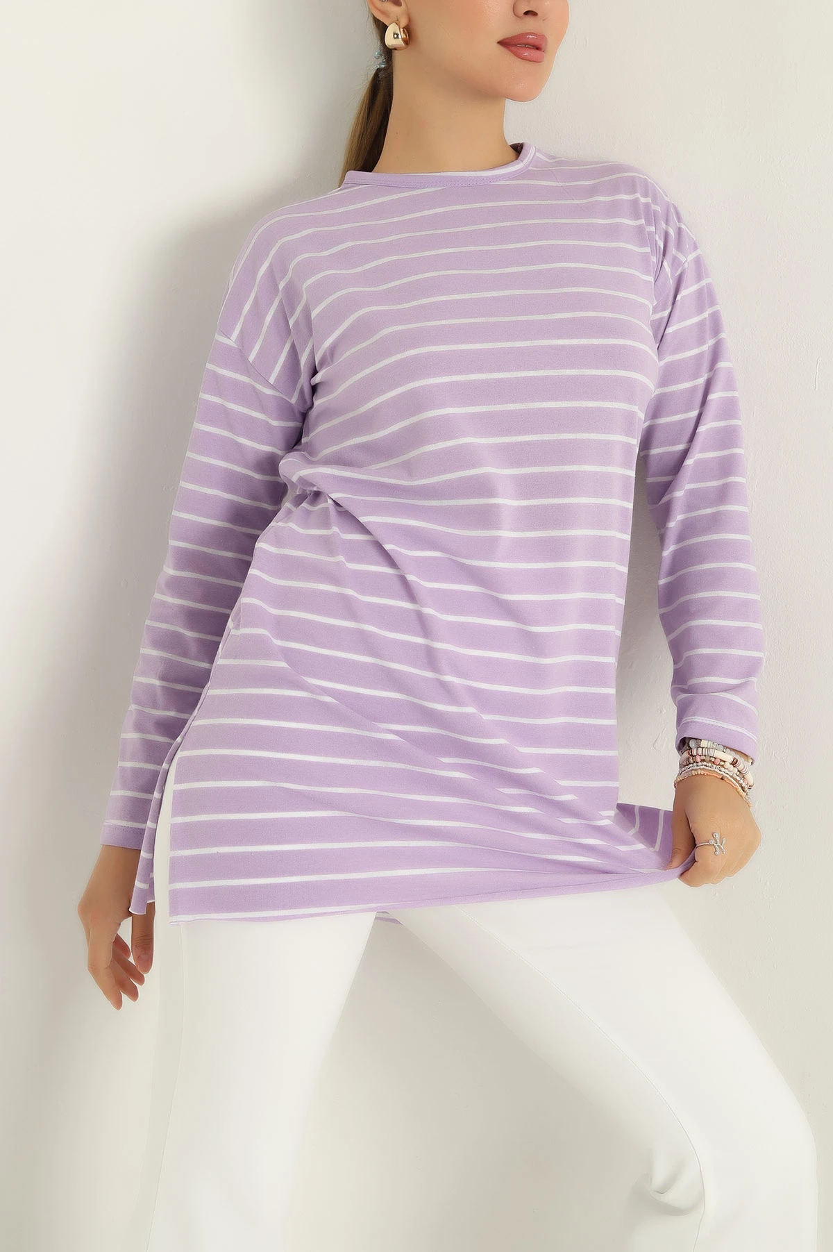 Lila Süprem Çizgili Tunik 295149