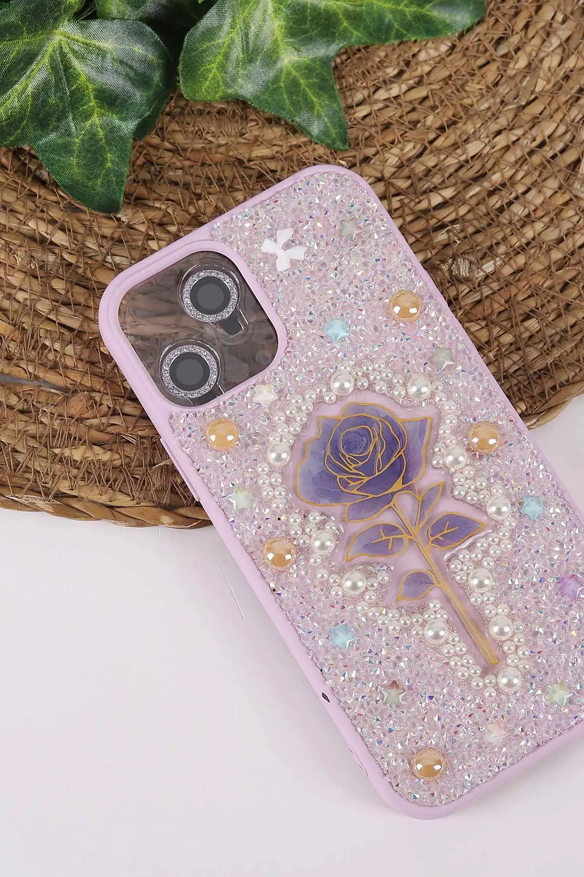 Lila TeknoCase İPhone 12 Uyumlu Afra Diamond Case Serisi Lens Hediyeli Premium Sert Silikon Telefon Kılıfı 430500